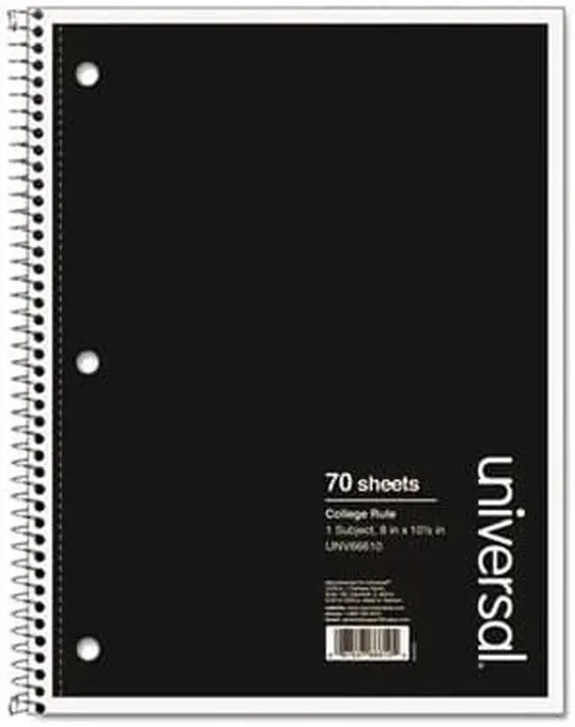 Alt view image 4 of 4 - Universal 1 Sub. Wirebound Notebook 10 1/2 x 8 College Rule 70 Sheets Black
