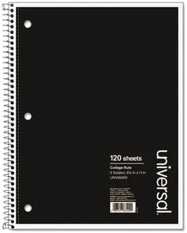 Alt view image 5 of 5 - Universal 3 Sub. Wirebound Notebook 11 x 8 1/2 College Rule 120 Sheets Black Cover 66400