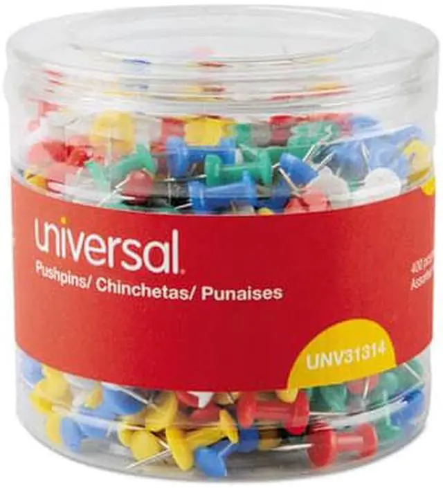 Alt view image 4 of 5 - Universal Colored Push Pins, Plastic, Asstd., 3/8", 400/Pack
