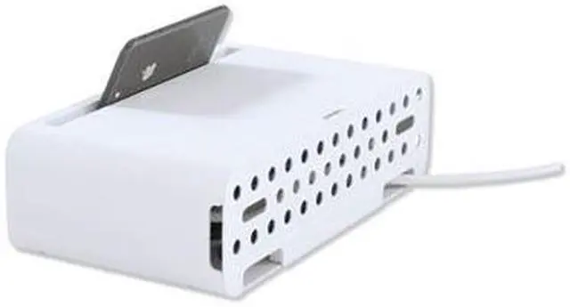 Alt view image 13 of 13 - Kantek PowerCentral Cable Management/Power Hub/Surge Protector/Monitor-Tablet Stand, Connect 5 Power Cords and 3 USB Ports, 11.8-Inch Wide x 6.7-Inch Deep x 3.5-Inch High, White/Black (CM1100)