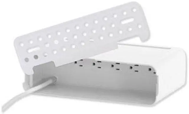 Alt view image 12 of 13 - Kantek PowerCentral Cable Management/Power Hub/Surge Protector/Monitor-Tablet Stand, Connect 5 Power Cords and 3 USB Ports, 11.8-Inch Wide x 6.7-Inch Deep x 3.5-Inch High, White/Black (CM1100)