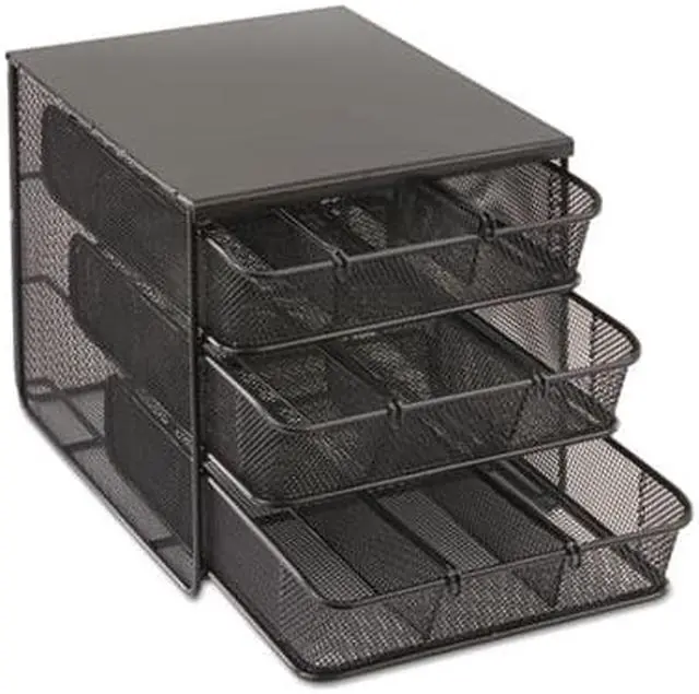 Alt view image 10 of 20 - 3 Drawer Hospitality Organizer 7 Compartments 11 1/2w x 8 1/4d x 8 1/4h Bk