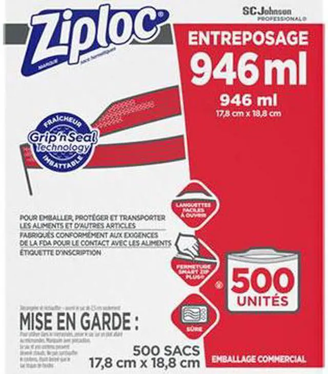 Alt view image 3 of 3 - Ziploc Double Zipper 1 Quart Food Storage Bags, 500 Bags (SJN682256)
