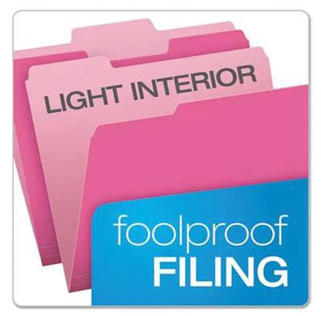 Alt view image 6 of 15 - Pendaflex Colored File Folders 1/3 Cut Top Tab Letter Pink/Light Pink 100/Box 15213PIN
