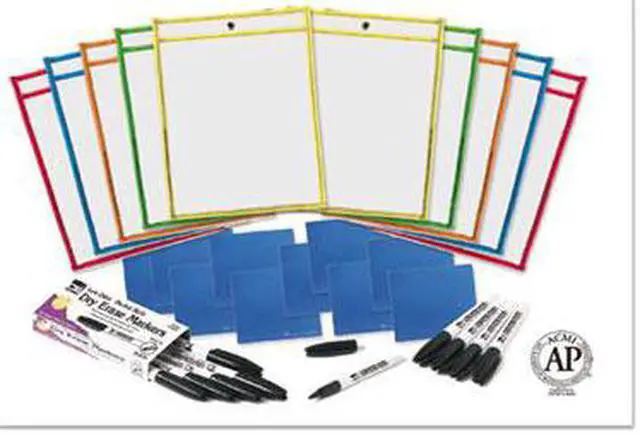 Alt view image 8 of 8 - Charles Leonard Dry Erase Pocket Class Pack Assorted Primary Colors 10/Pack 29130