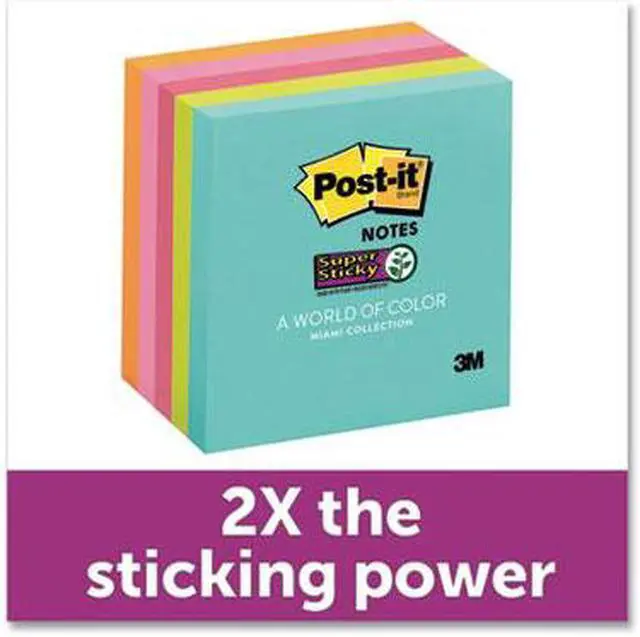 Alt view image 16 of 20 - Post-it Super Sticky Pads in Miami Colors 3 x 3 Miami 90/Pad 5 Pads/Pack 6545SSMIA