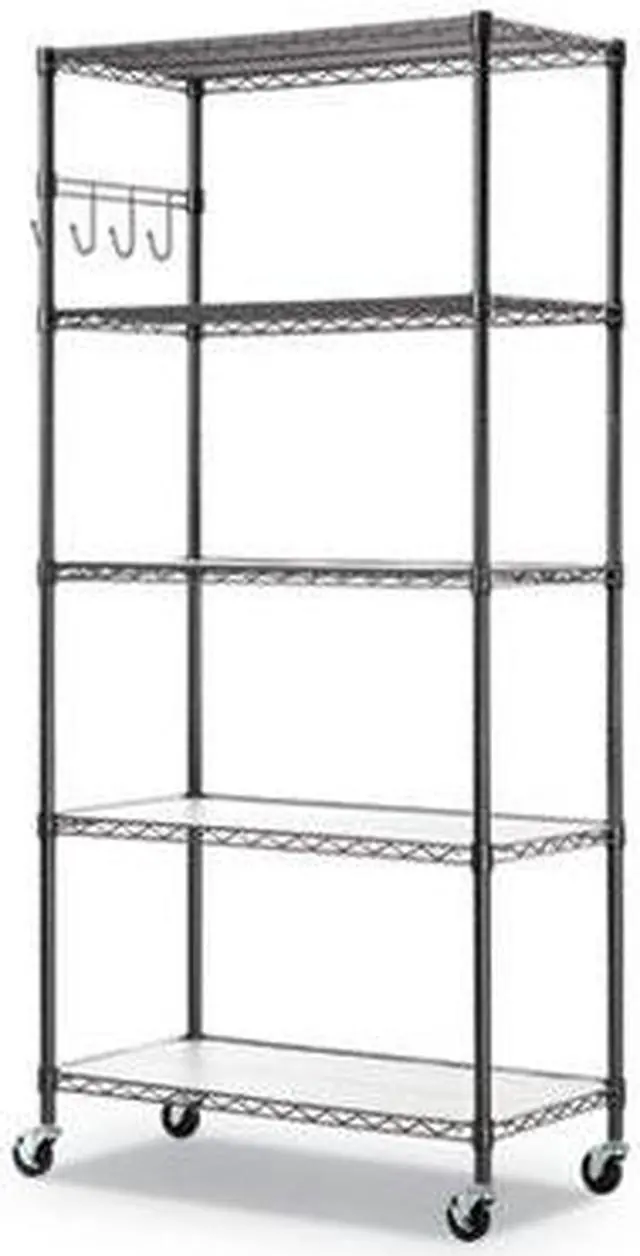 Alt view image 12 of 15 - Alera 5-Shelf Wire Shelving Kit Casters and Shelf Liners 36x18x72 Black Anthracite