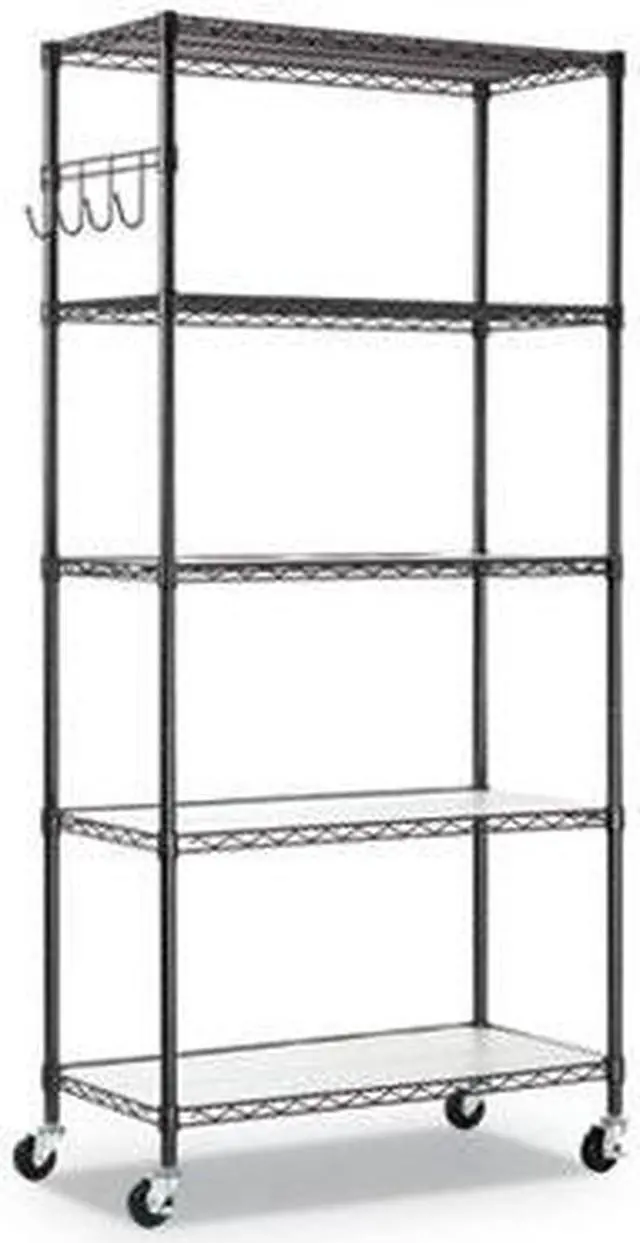 Alt view image 14 of 15 - Alera 5-Shelf Wire Shelving Kit Casters and Shelf Liners 36x18x72 Black Anthracite