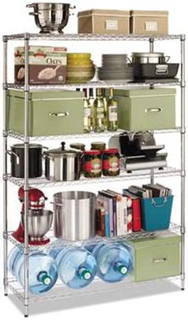 Alt view image 5 of 19 - Alera - 6TCOM4818BA - Commercial Wire Shelving, Six-Shelf, 48w x 18d x 72h, Black Anthracite