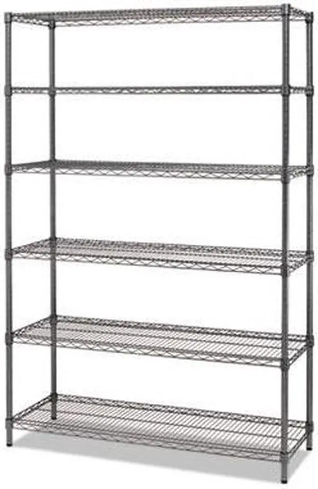 Alt view image 6 of 19 - Alera - 6TCOM4818BA - Commercial Wire Shelving, Six-Shelf, 48w x 18d x 72h, Black Anthracite