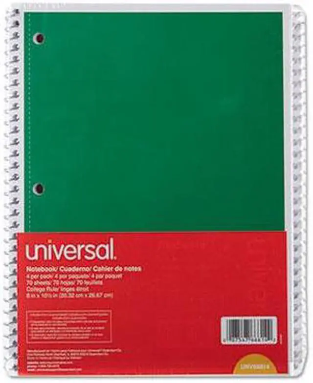 Alt view image 5 of 5 - Innovera 66614 1 Subject Wirebound Notebook, 10.5 X 8, College Rule, 70 Sheets, Assorted, 4/Pk