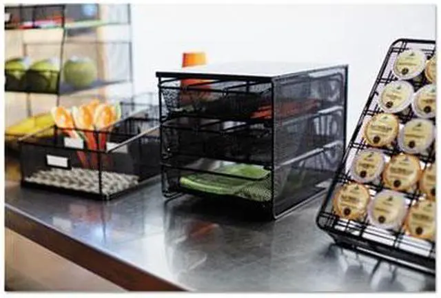 Alt view image 14 of 20 - 3 Drawer Hospitality Organizer 7 Compartments 11 1/2w x 8 1/4d x 8 1/4h Bk