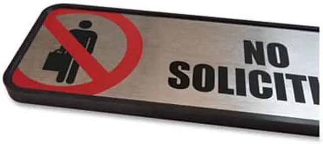 Alt view image 6 of 6 - Consolidated Stamp 098208 Brushed Metal Office Sign, No Soliciting - Silver & Red