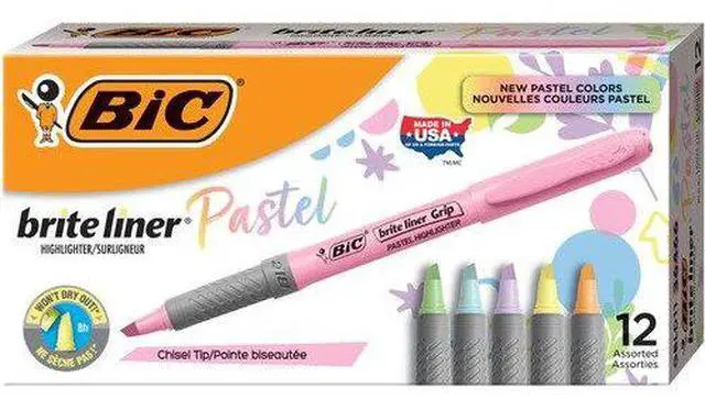 Alt view image 8 of 19 - Bic Brite Liner Grip Highlighter, Assorted Pastel, 12/DZ (BICGBLD11AST)