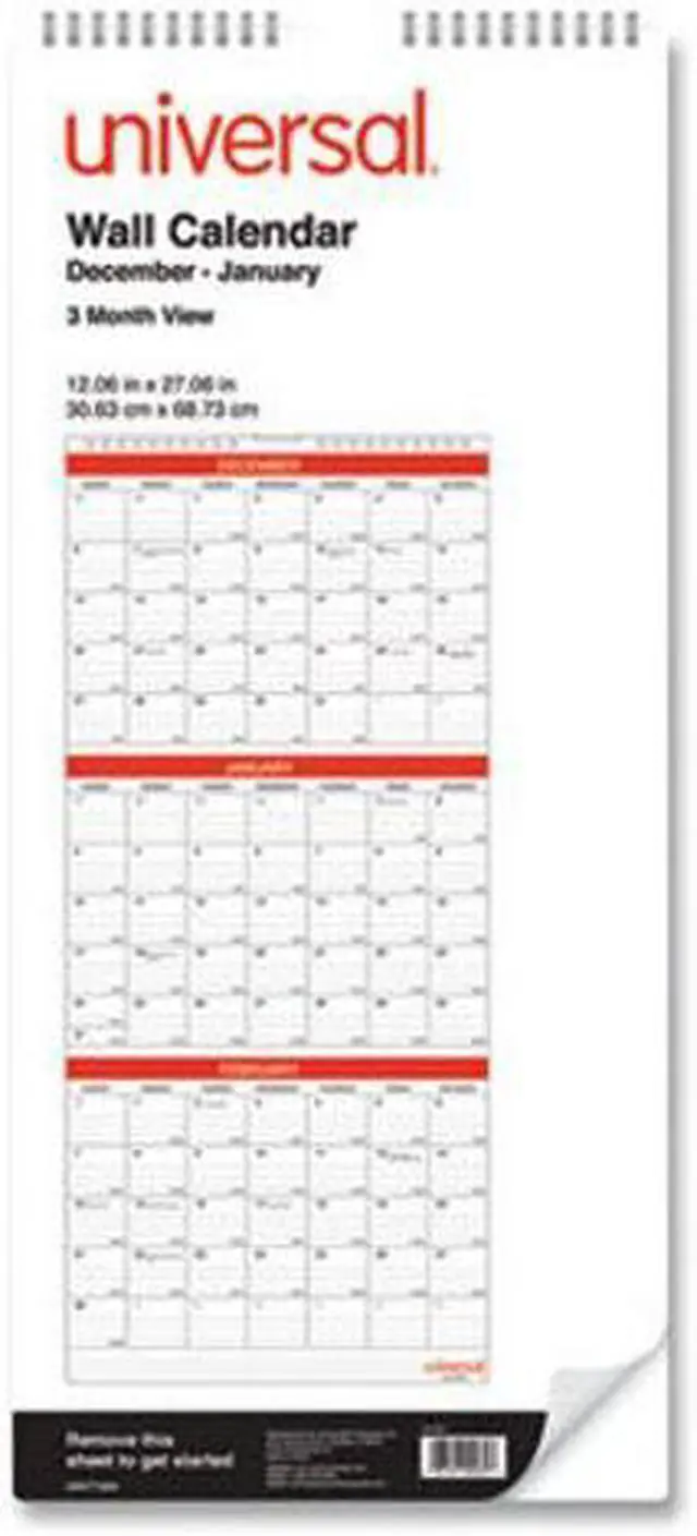 Alt view image 18 of 18 - Universal Three-Month Wall Calendar White/Black/Red 12 x 27 2021 71003