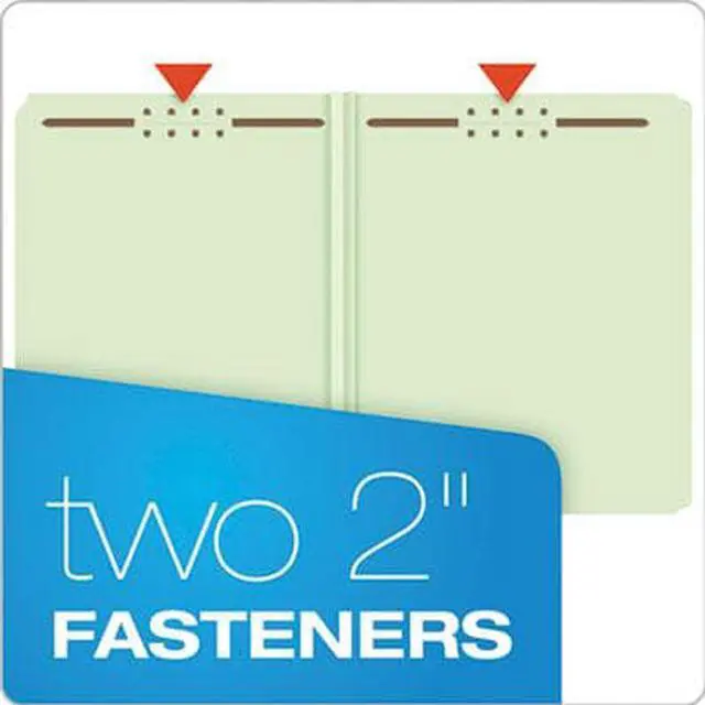 Alt view image 5 of 8 - Pendaflex® File Folders With Fasteners, Letter Size, Straight Cut, 2" Expansion, 60% Recycled, Light Green, Box Of 25 Folders