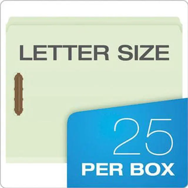 Alt view image 8 of 8 - Pendaflex® File Folders With Fasteners, Letter Size, Straight Cut, 2" Expansion, 60% Recycled, Light Green, Box Of 25 Folders