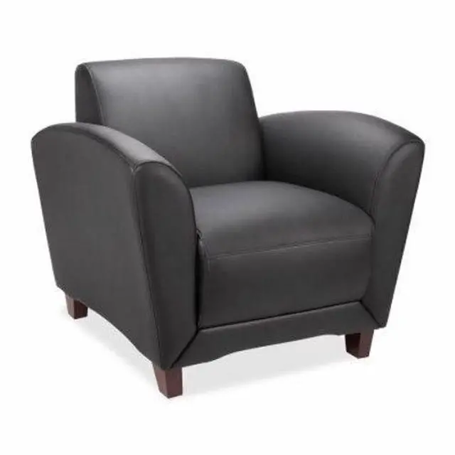 Alt view image 6 of 8 - Lorell Reception Chair Bonded 36"x34-1/2"x31-1/4" Black Leather 68952