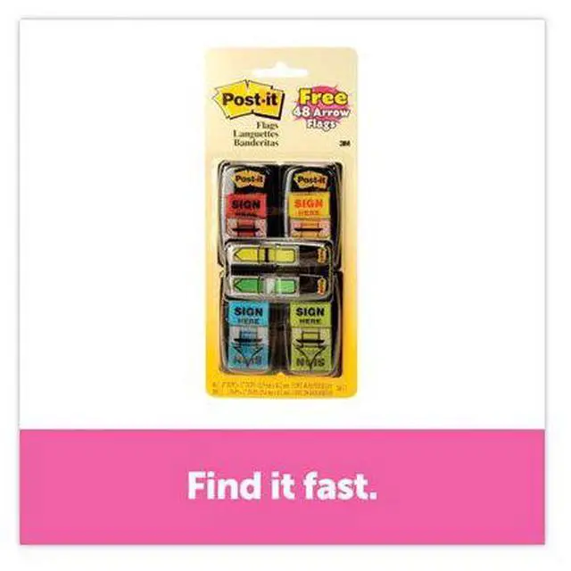Alt view image 10 of 20 - Post-it Arrow Message 1" Page Flags 200 "Sign Here" 48 Arrow Four Colors 248