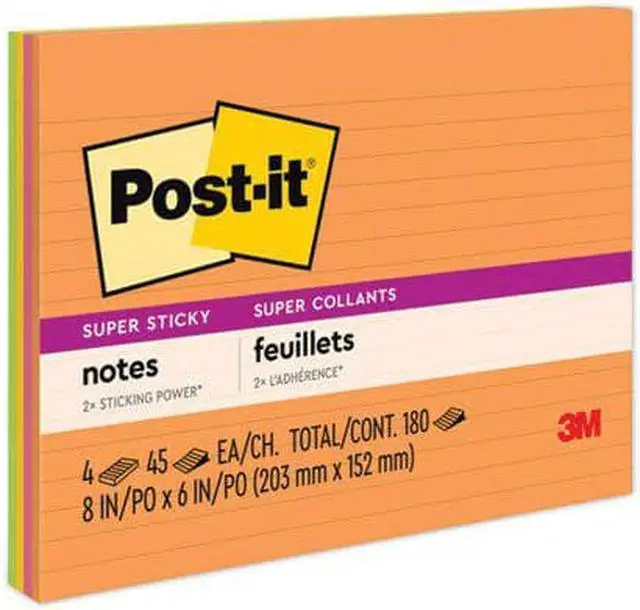 Alt view image 6 of 9 - Post-it Notes Super Sticky Meeting Notes in Rio de Janeiro Colors Lined 8 x 6 45-Sheet 4/Pack 6845SSPL
