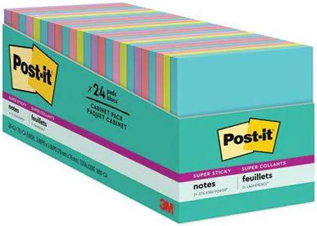 Alt view image 9 of 12 - Post it® Notes Super Sticky Notes, 3" x 3", Miami, Pack Of 24 Pads