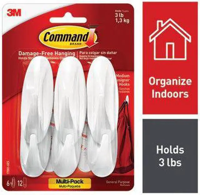 Alt view image 12 of 19 - 3M Command Medium Utility Designer Adhesive Hook (6-Pack) 17081-6ES