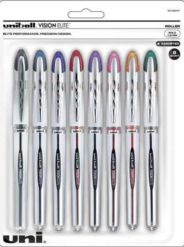 Main image of Uni-ball Vision Elite Stick Roller Ball Pen Bold Assorted Ink 8/Pk 90199PP