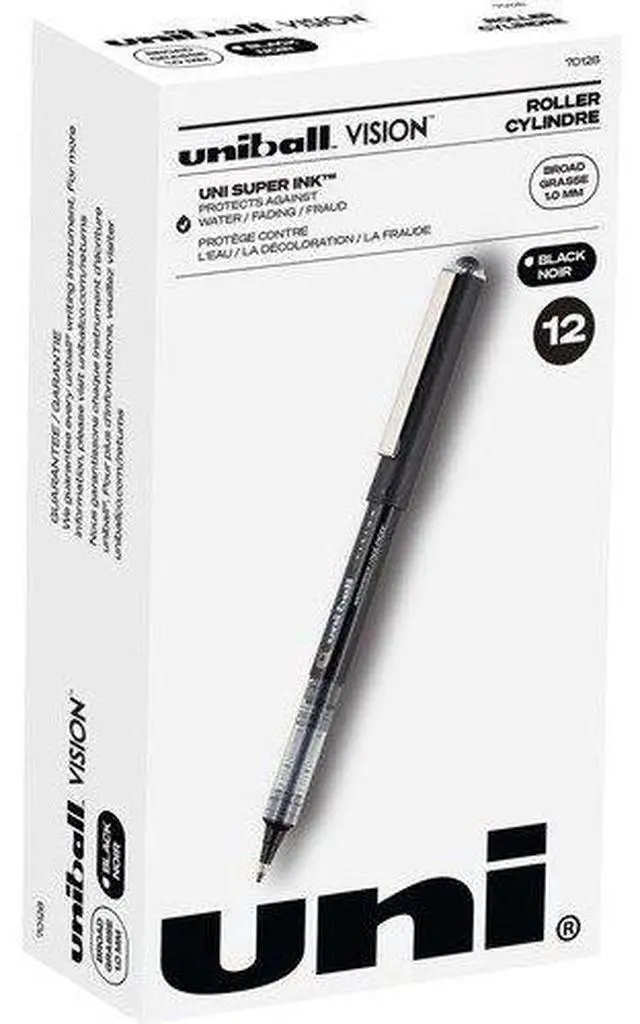 Alt view image 3 of 17 - Uni-ball VISION Roller Ball Pen, Bold 1 mm, Black Ink, Black Barrel, Dozen