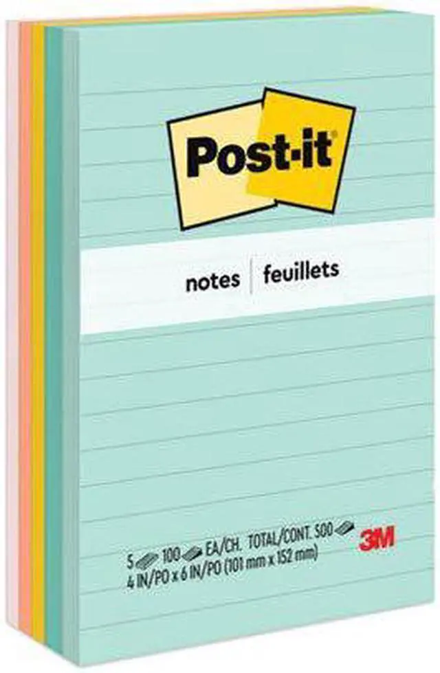 Alt view image 13 of 20 - 3M 6605PKAST 4 x 6 Ruled Five Colors Five 100-Sheet Pads Pack