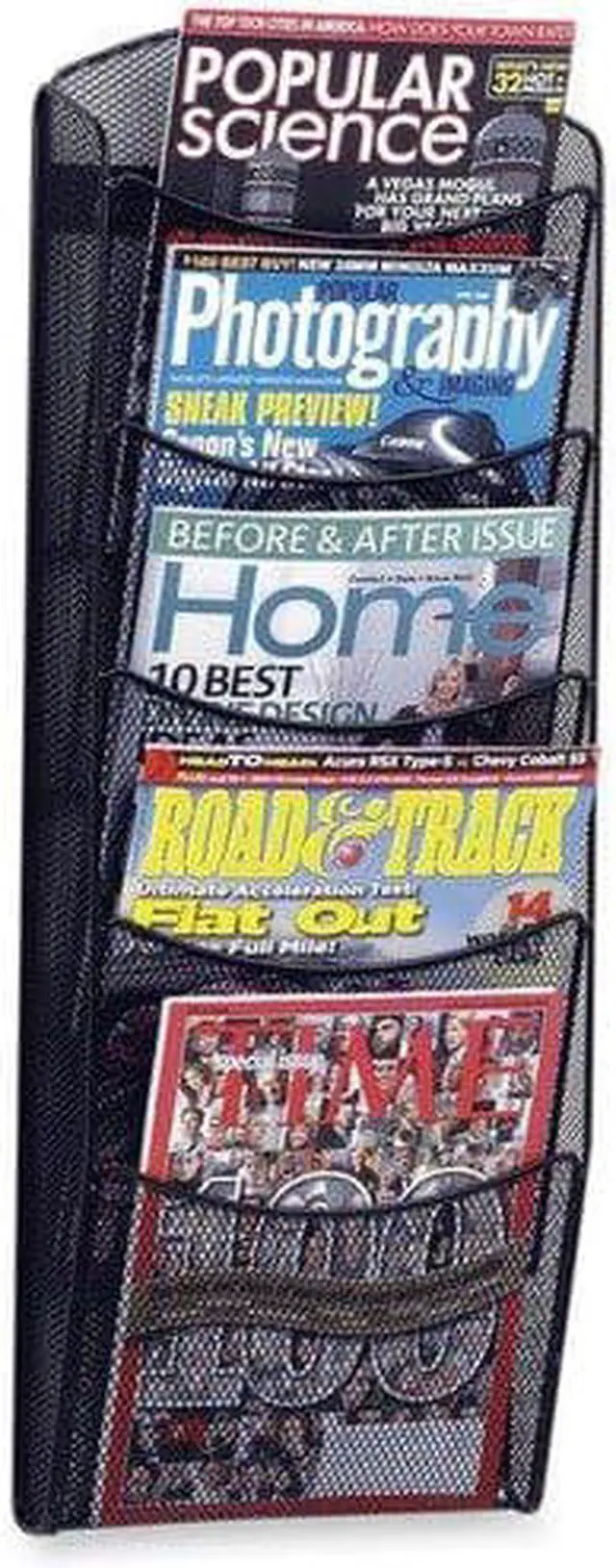 Alt view image 4 of 20 - Safco Onyx Mesh Literature Rack Five Compartments 10-1/4w x 3-1/2d x 28-1/3h