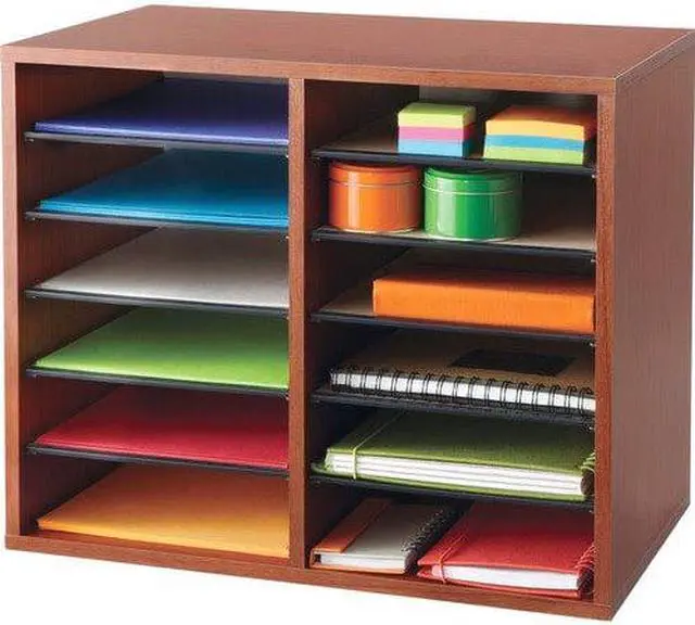 Alt view image 8 of 17 - Wood Adjustable Literature Organizer - 12 Compartment in Cherry by Safco