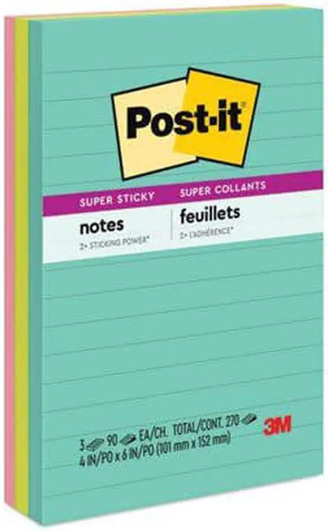 Alt view image 12 of 20 - Post-it Super Sticky Pads in Miami Colors 4 x 6 Miami 90/Pad 3 Pads/Pack 6603SSMIA