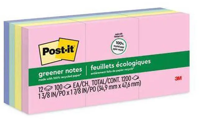 Alt view image 11 of 14 - Post-it Recycled Note Pads 1 1/2 x 2 Assorted Helsinki Colors 100-Sheet 12/Pack