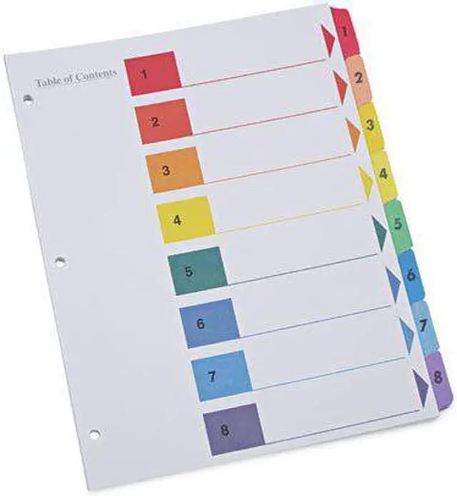 Alt view image 2 of 10 - UNIVERSAL Table of Contents Dividers Assorted Color 8-Tab 1-8 Letter White 6/PK