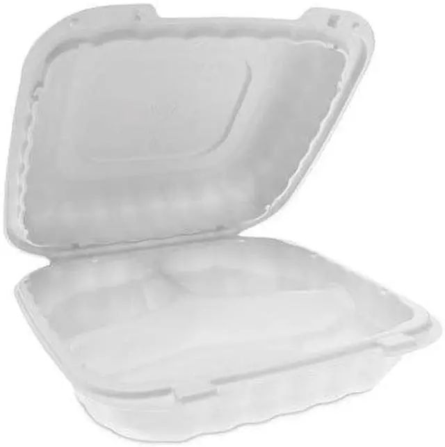 Alt view image 4 of 11 - Pactiv PACYCN80803 Earthchoice Smartlock Hinged Lid Containers, White, 22 Oz, 200/Carton
