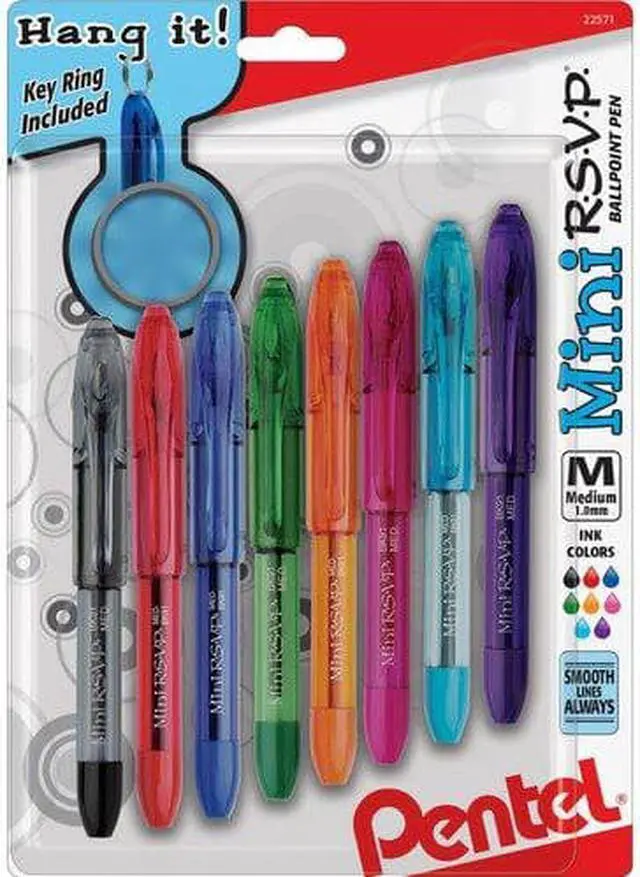 Alt view image 9 of 12 - Pentel Mini Ballpoint Pen Medium Rubber Grip Nonrefillable 8/PK Ast BK91MNBP8M