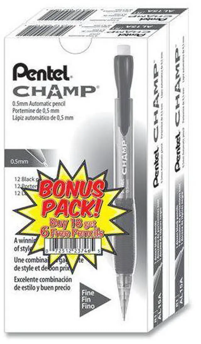 Alt view image 13 of 20 - Pentel AL15ASW2 Champ Mechanical Pencil, 0.5mm, 24/PK, Black