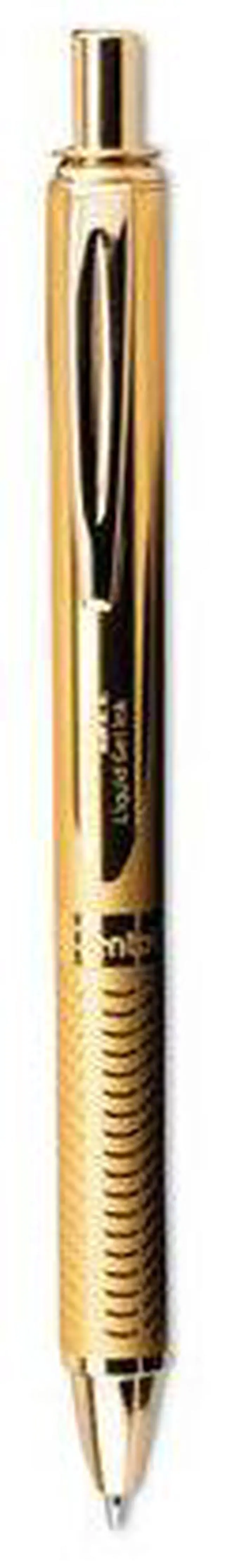 Alt view image 6 of 18 - Pentel BL407XABX EnerGel Alloy Retractable Liquid Gel Pen, Gold Barrel, Black Ink, in Gift Box with Info Band