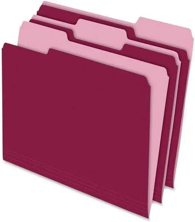 Alt view image 3 of 10 - Pendaflex Colored File Folders 1/3 Cut Top Tab Letter Burgundy/Light Burgundy 100/Box 15213BUR