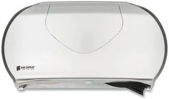 Alt view image 5 of 11 - San Jamar Twin Jumbo Bath Tissue Dispenser 19 1/4 x 6 x 12 1/4 Black/Stainless