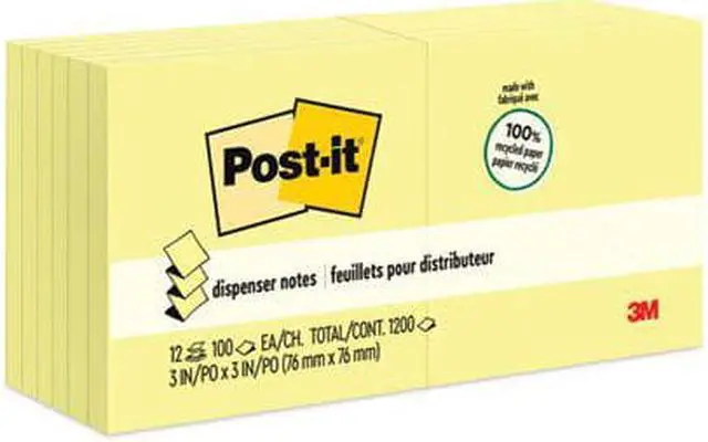 Alt view image 3 of 8 - Recycled Pop-up Notes 3 x 3 Canary Yellow 100-Sheet 12/Pack