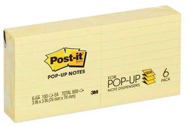 Alt view image 13 of 20 - 3M R335YW Pop-Up Note Refills 3 x 3 Canary Yellow Six 100-Sheet Pads Pack