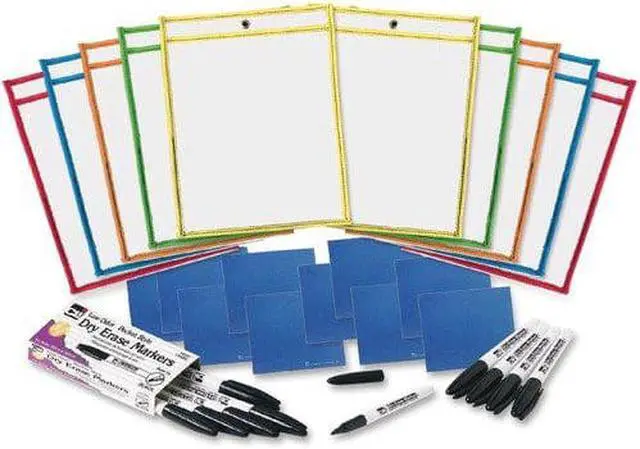 Alt view image 5 of 8 - Charles Leonard Dry Erase Pocket Class Pack Assorted Primary Colors 10/Pack 29130
