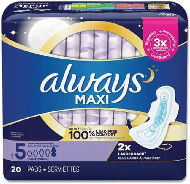 Alt view image 6 of 16 - Always maxi pads extra heavy flow overnight protection with flexi wings - 20 ...