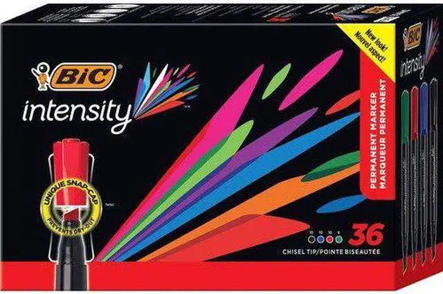 Alt view image 3 of 7 - BIC GPMM36AST Intensity Chisel Tip Permanent Marker, Broad, Assorted Colors, 36/Pack