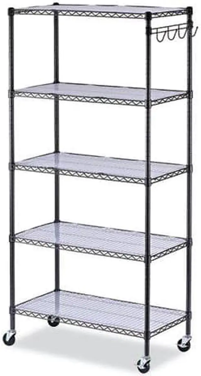 Alt view image 9 of 15 - Alera 5-Shelf Wire Shelving Kit Casters and Shelf Liners 36x18x72 Black Anthracite