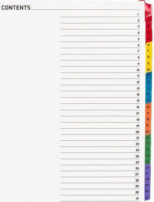 Alt view image 4 of 4 - Index Dividers W/Table Of Contents, 1-31, 31 Tabs/ST, Multi