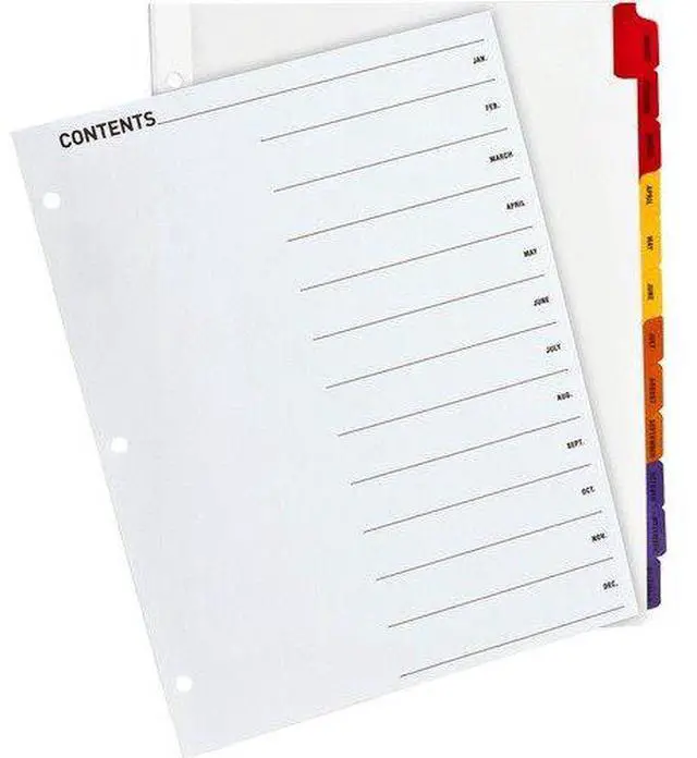 Alt view image 4 of 4 - Sparco Index Dividers,Punched,Jan-Dec,11"x8-1/2",12/ST,Multi 21906