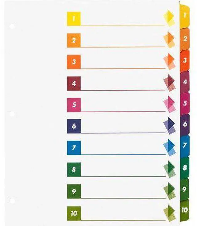 Alt view image 2 of 5 - Business Source Color-coded Table of Contents/Tabs Index Dividers - Printed Tab(s) - Digit - 1-10 - 10 Tab(s)/Set - 3 Ho