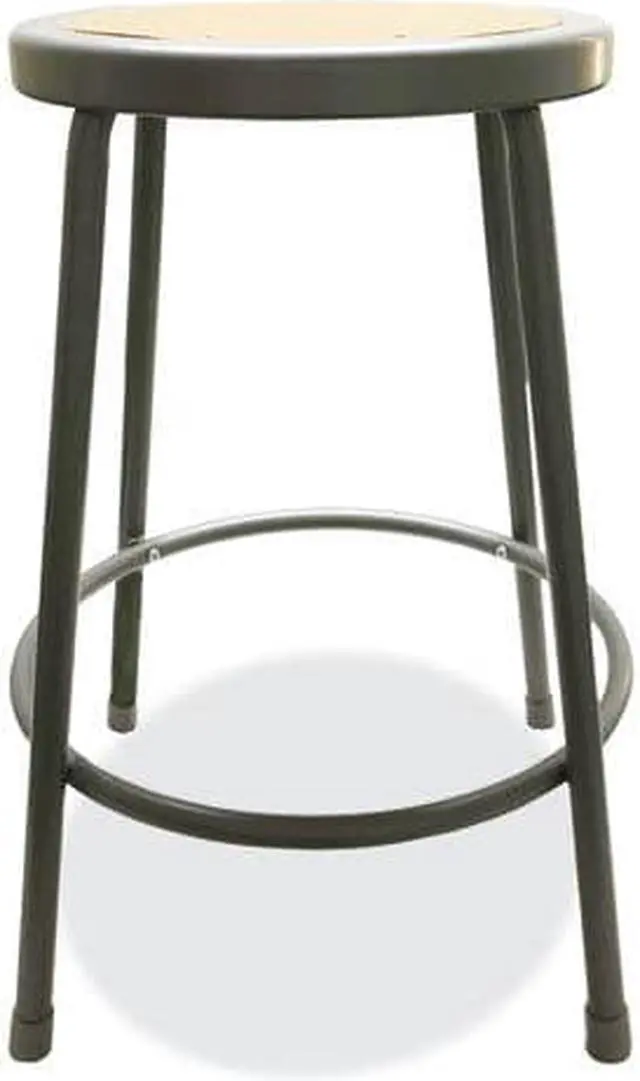 Alt view image 6 of 13 - Industrial Stool, 24", Brown/Gray Seat